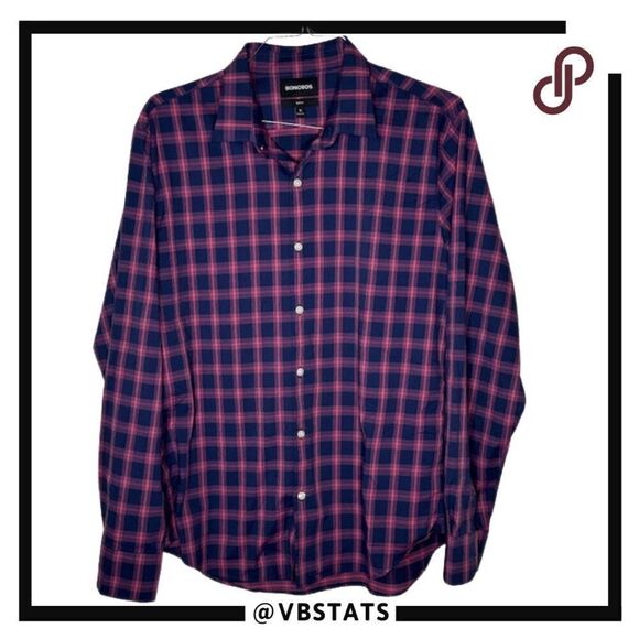 Bonobos Slim Fit Check Button-Up Performance Sport Shirt XL Slim Fit Red/Navy - Picture 7 of 12